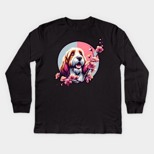 Petit Basset Griffon Vendeen's Spring Cherry Blossoms Joy Kids Long Sleeve T-Shirt